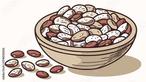 Wooden bowl filled with legumes beans healthy food kitchen ingredient organic natural vegetarian vegan illustration drawing design element food photography cooking recipe dietary n.