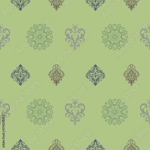 Classic Damask Design Pattern in Soft Sage Green Fabric