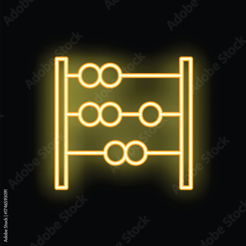 Neon abacus icon glowing on a black background, symbolizing old fashioned calculation and learning