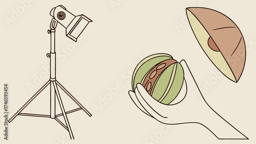 Studio lighting setup with object and softbox illustration photography equipment graphic design element.