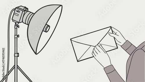 Studio Lighting Setup with Hands Holding an Envelope.