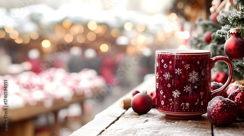 Wallpaper Mural Warm holiday mug with festive decorations at a winter market in the evening Torontodigital.ca