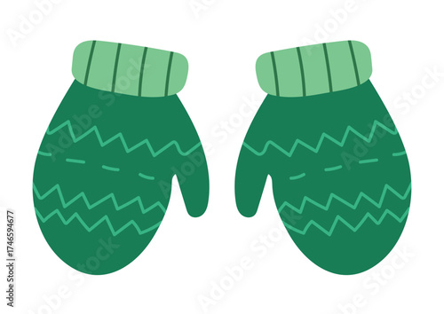 Cute winter mittens in cartoon style. Doodle warm clothes clipart. Vector illustration

