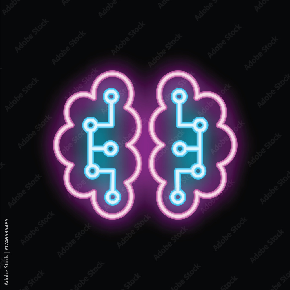 Fototapeta premium Neon artificial intelligence brain showing circuit board pattern