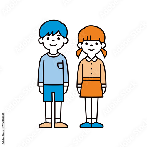 シンプルな幼児・園児・小学生の男女の全身ベクターイラスト素材＿アバター