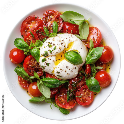 A burrata tomato salad on transparent background
