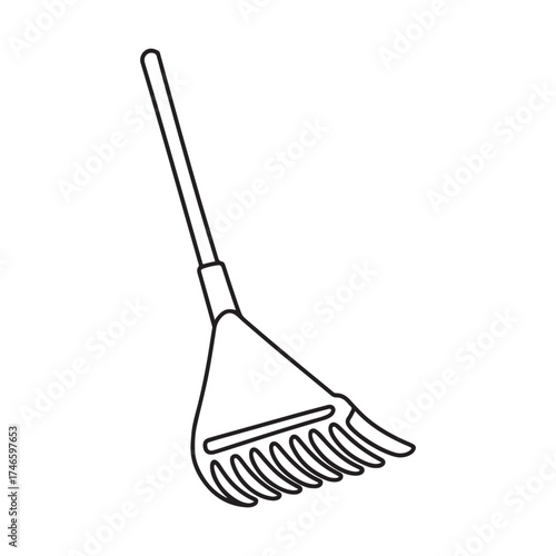 Garden Leaf Rake Tool Line Art Icon Vector Illustration for Yard Work and Autumn Cleaning