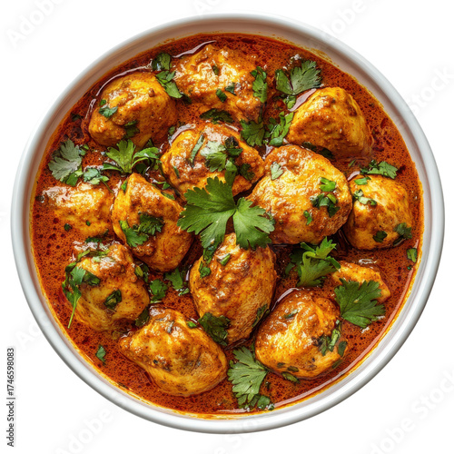 Bowl of chicken and curry on transparent background