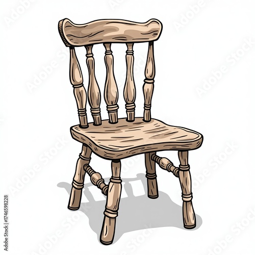 A wooden chair with a back and four legs
