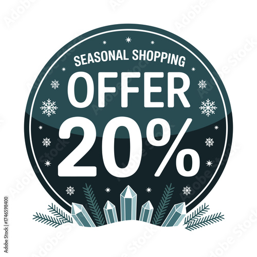 Seasonal shopping offer 20 off promotion sticker isolated on white background for marketing and advertising campaigns to attract customers