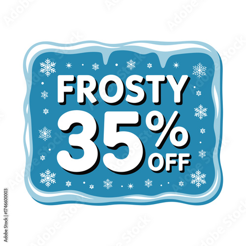Frosty 35 off sale promotion isolated on white background, perfect for winter advertising campaigns and attracting customers with great deals