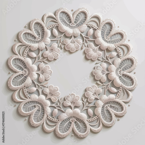 White Floral Lace Wreath on Light Background circular
