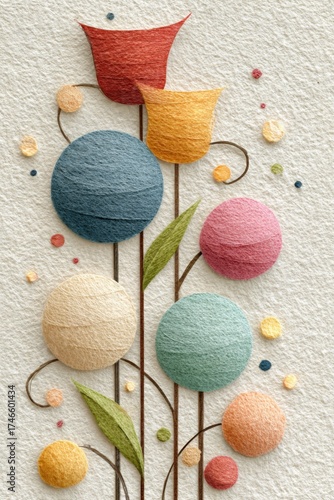 Paper art floral bouquet with colorful textured round petals