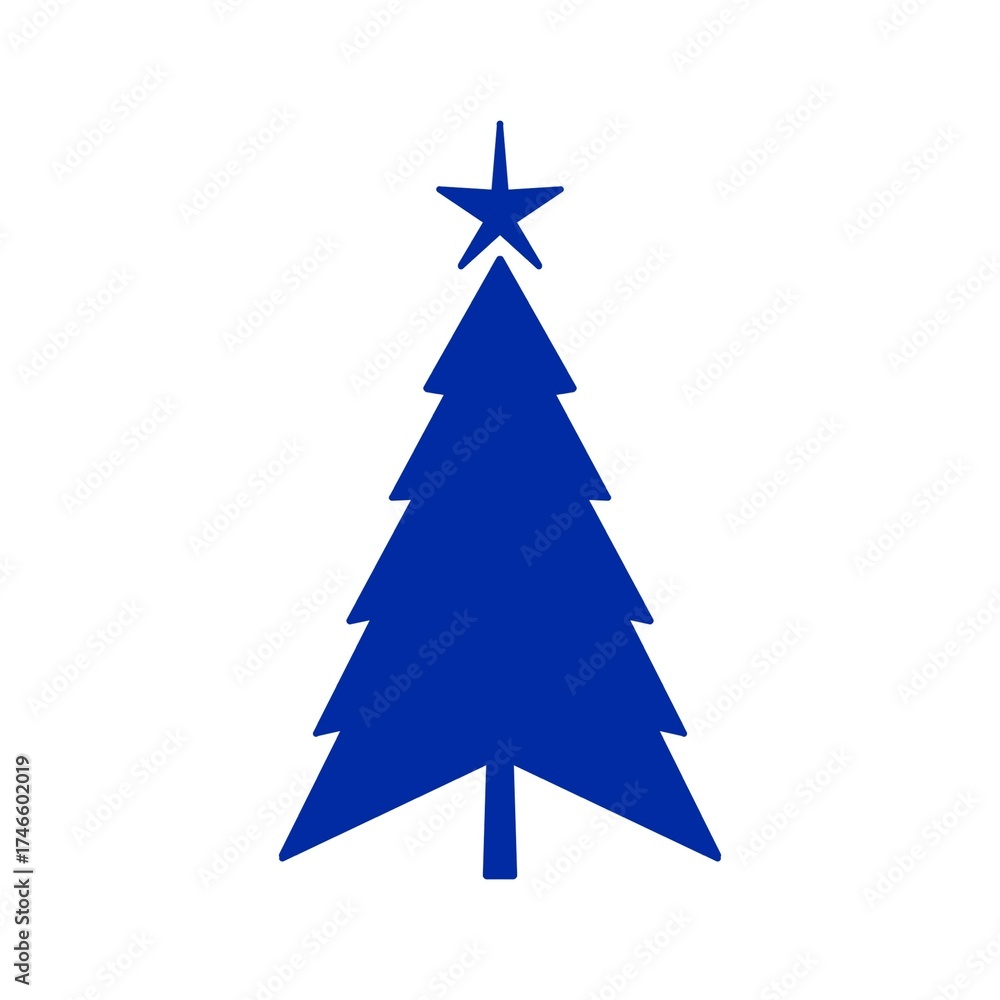 Fototapeta premium Christmas Tree Silhouette with Star 星付きクリスマスツリーのシルエットイラスト 