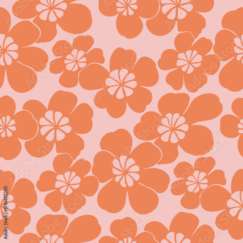 Vector floral seamless pattern. Cute funky summer background texture with bold flowers. Retro vintage 1960s - 1970s inspired design. Trendy childish repeated design for print, textile, decor, apparel