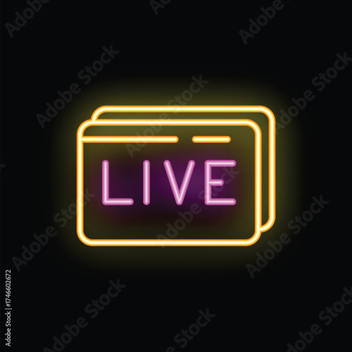 Neon live sign glowing in multiple colors on a black background