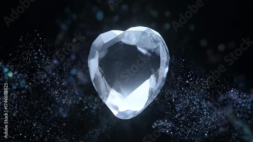 Crystal Heart with Sparkling Particles on Black Background - Abstract Love Concept