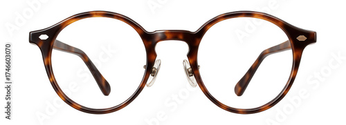 Round tortoiseshell acetate glasses featuring adjustable nose pads for a timeless style.