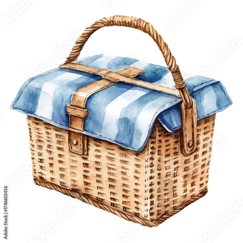 Picnic basket watercolor on transparent background