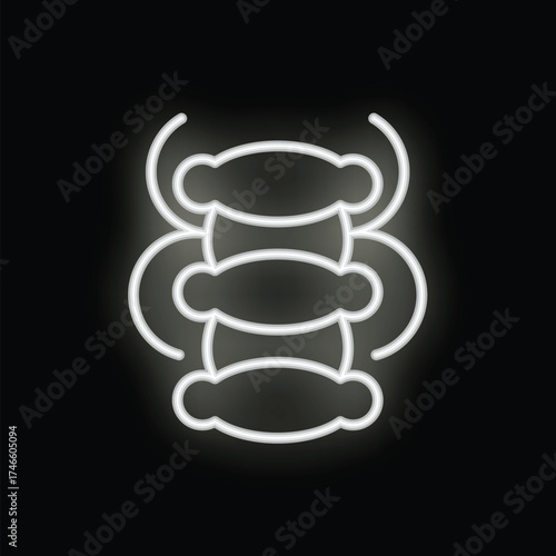 White neon sign shaped like a human spine glowing on a black background