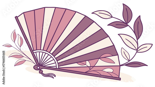A decorative hand fan with floral elements vector illustration.