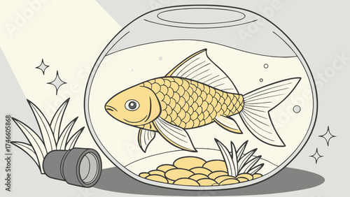 Goldfish in an Aquarium Artistic Illustration.