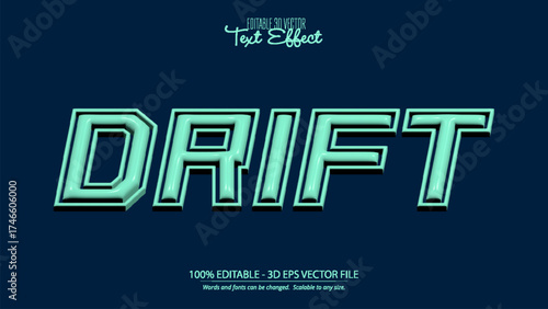 Drift text effect editable 3d eps vector file with retro style and neon blue green colors for design projects