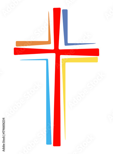 Segmented Christian Cross Icon – Stylized Multicolor Symbol for Faith, Worship, and Religious Design