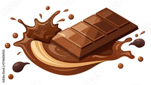 Delicious chocolate bar splashing in melted chocolate sauce