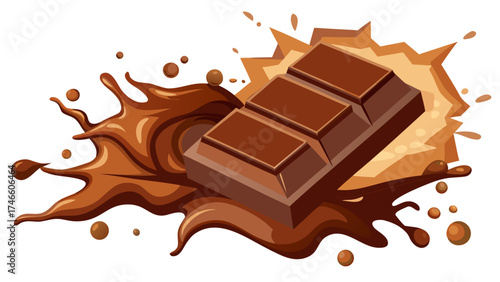Delicious chocolate bar splashing into liquid chocolate