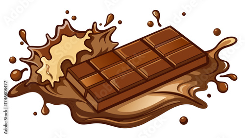 Delicious chocolate bar splashing in creamy chocolate sauce