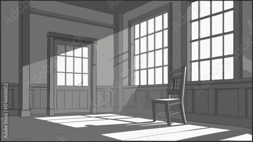 Interior scene with light and shadow.