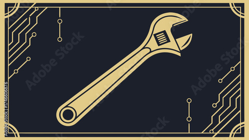 Adjustable Wrench Icon Repair Tool Technology Background Mechanical Design Simple Minimalist Illustration.