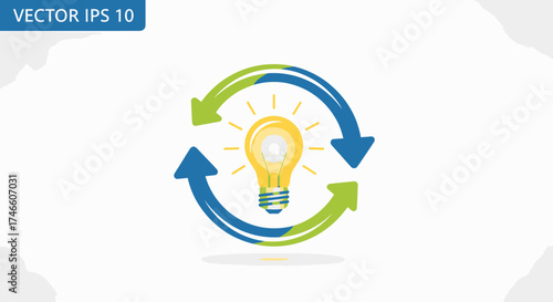 Creative Idea Cycle with Glowing Light Bulb