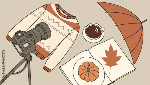 Autumn Photography Illustration with Cozy Elements.