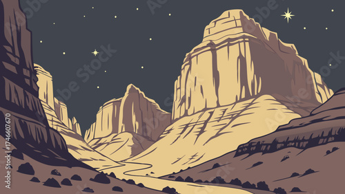 Majestic Canyon Under a Starry Night.