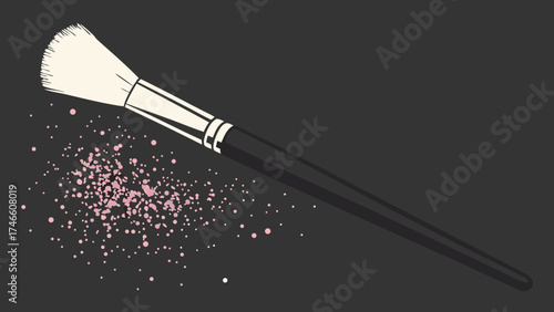 Makeup Brush and Powder Illustration on Dark Background.