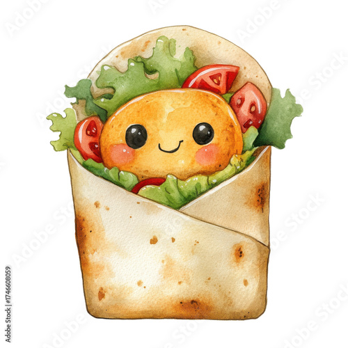 A smiling food burrito on transparent background