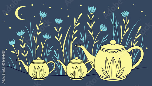 Nighttime Garden Teapots.