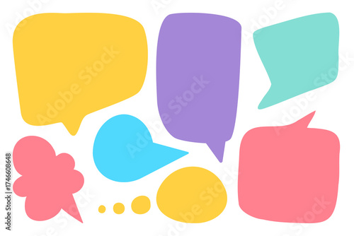 Colorful Speech Bubbles Abstract Illustration with Multiple Chat Shapes Representing Conversation Dialogue and Communication for Social Interaction Design Projects