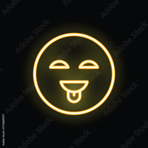 Neon yellow emoji sticking its tongue out, with closed eyes and a mischievous expression
