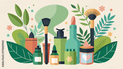 vector illustration of a brush painting with leaves