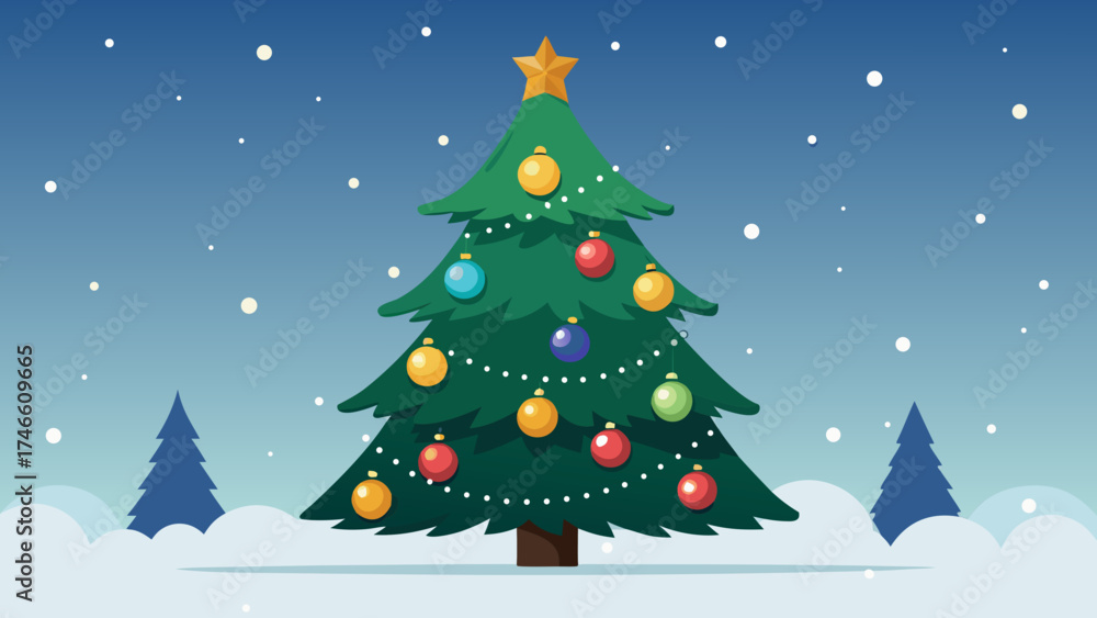 Fototapeta premium Vector art of christmas tree with colorful ornaments and a star