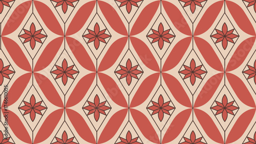 Charming terracotta floral tile pattern creates a warm, inviting vibe for home decor projects or sophisticated surface designs and branding elements