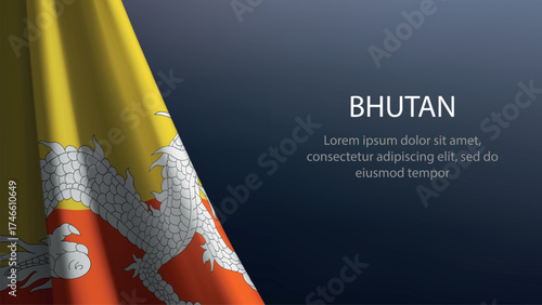 Bhutan flag with emblem on dark gradient background