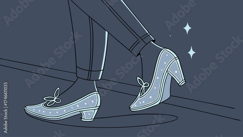 Enchanted Shoes Walking on Dark Floor.