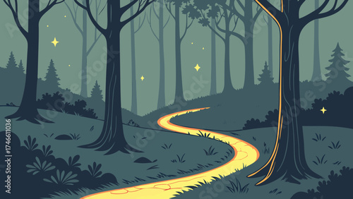 Enchanted Forest Path at Night.