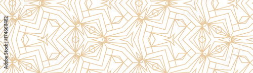 Minimalistic lineart seamless vector pattern. Abstract repetitive background with lines and geometrical ornaments. Simple and elegant design style. Gold color on white or transperent background.