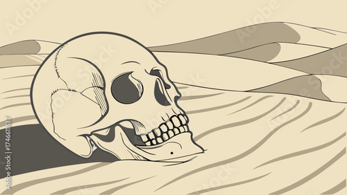 Skull in the desert bone art for Halloween or horror themes.