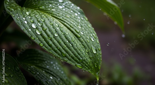 A vibrant green leaf is richly adorned with countless glistening water droplets, creating a captivating display of natural beauty and freshness. The intricate patterns of the leaf's surface are highli